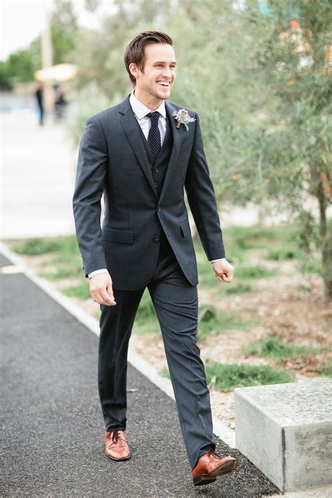 charcoal suit with brown shoes.